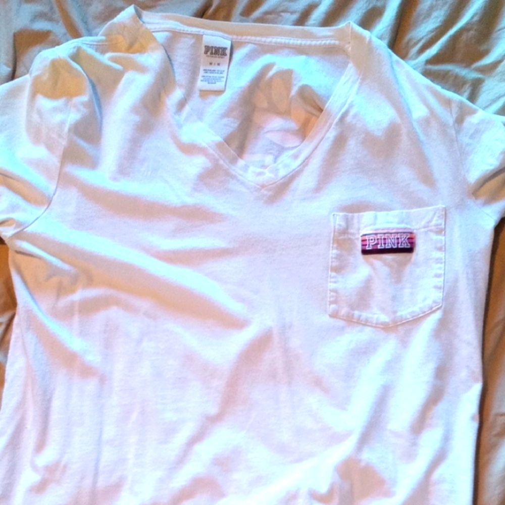 Victoria's Secret PINK White V-Neck T-Shirt